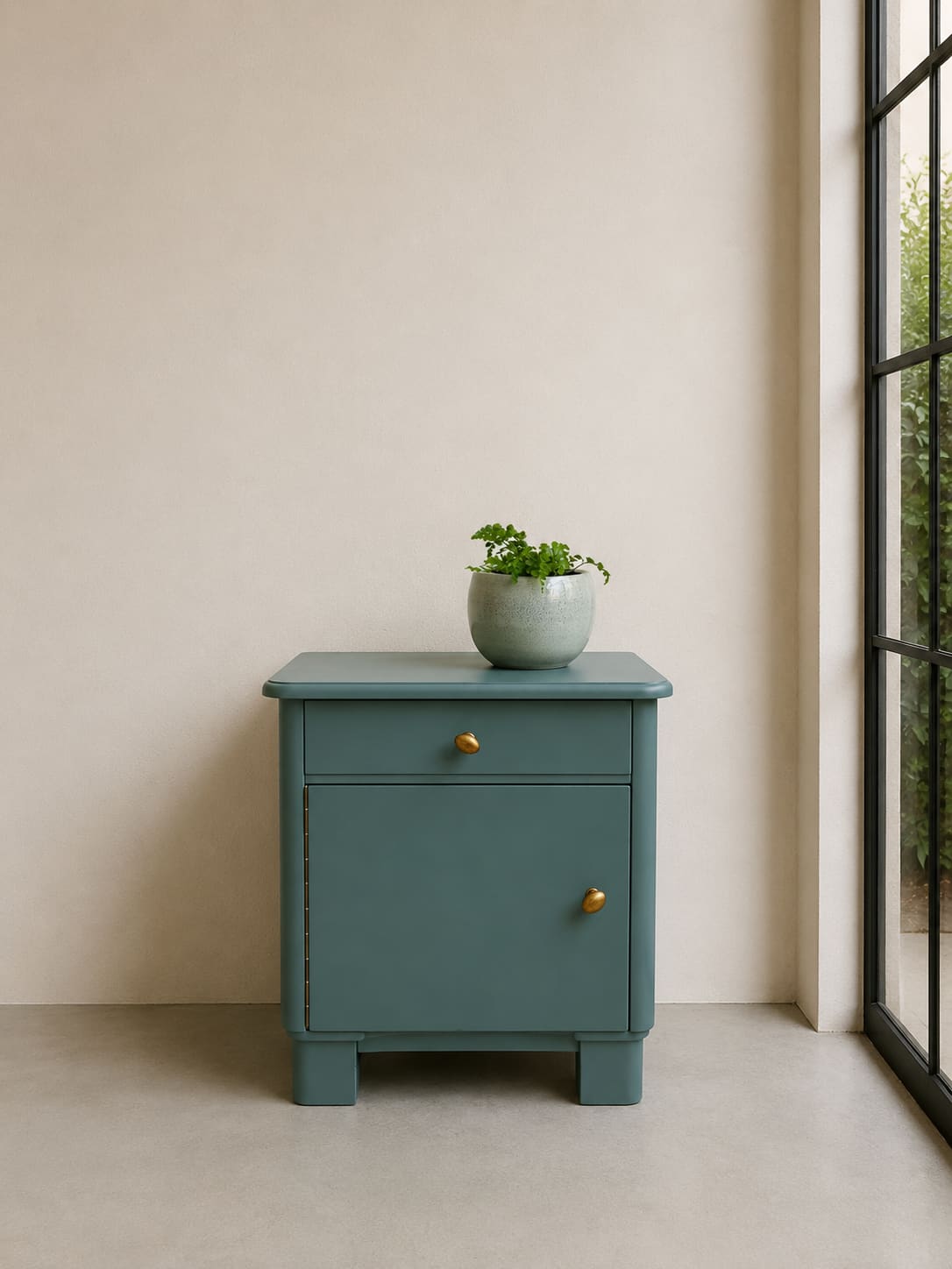 Nachtschrank Mid Century · H 55 cm · B 52 cm · T 35 cm — digitale Darstellung