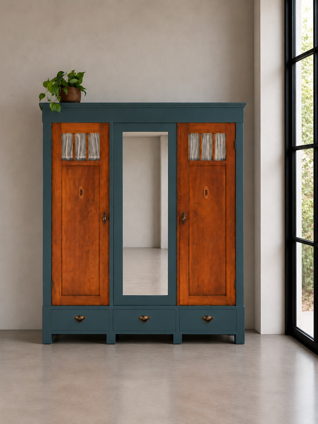 Dreitüriger Kleiderschrank · H 197 cm · B 160 cm · T 57 cm — digitale Darstellung